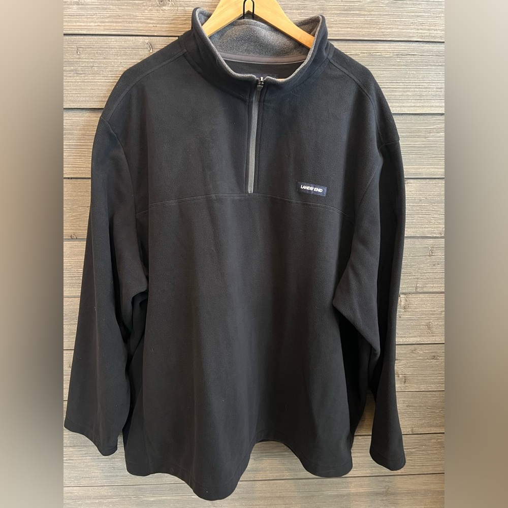 Lands' End Black and Gray Fleece Quarter-Zip